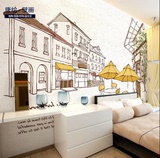 现代简约手绘个性城市街景大型壁画3d无缝卡通墙纸电视背景墙壁纸