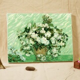 正品自油自画diy手绘客厅卧室风景爱情数字油画 梵高白玫瑰向日葵