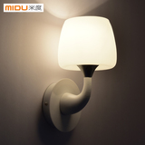 白色金属蘑菇单头简约壁灯白色玻璃灯罩LED卧室床头灯浴室走廊灯