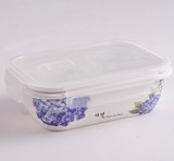 陶瓷分格碗 快餐盘 带盖便当饭盒分隔盘 保鲜2格碗 微波炉适用