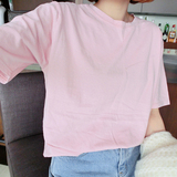韩版春夏新款女装宽松显瘦百搭糖果色纯色纯棉T恤韩版短袖打底衫