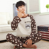 春秋季青少年韩版睡衣100%纯棉加大长袖卡通高中生男士可爱家居服