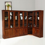 全实木书柜组合纯香樟木转角书柜组合带书架储物玻璃门书橱包安装