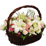 哈尔滨欧式手提蓝鲜花配送 玛利亚百合欧式花篮 探望祝福病人鲜花