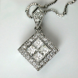 珠宝 18k白金隐匿式镶嵌钻石吊坠 公主方钻石项链 女款闪亮