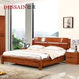 全实木床纯榆木床现代中式1.5米1.8双人床高箱床储物床卧室结婚床