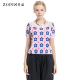 【新风尚秒杀】Zopin/作品女装套头空调衫百搭提花薄款短袖针织衫