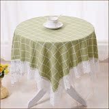 格子桌布布艺正方形棉麻小清新田园绿色餐桌台布小圆桌桌布茶几布