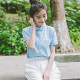 夏季新款简单宽松短袖纯棉衬衫文艺小清新日系森女系学生少女衬衣
