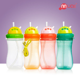 母爱儿童吸管杯宝宝运动背带水杯 出行上学便携防漏运动塑料水杯