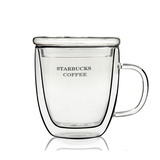 bodum星巴克双层水杯马克杯 透明耐热玻璃杯带盖茶杯隔热咖啡杯子