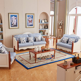 地中海实木布艺沙发单人双人组合美式乡村田园小户型客厅套房家具