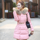 韩国正品代购冬新款连帽貉子毛领加厚外套修身中长款羽绒服女韩版
