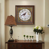 欧式美式复古花鸟餐厅卧室客厅太阳机芯静音挂钟带钟表挂画装饰画