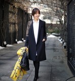 韩国2015春装新款女装韩版中长款休闲显瘦气质黑色小西装领外套OL