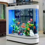 欧式子弹头鱼缸玻璃圆形屏风玄关鞋柜烤漆大型生态水族箱