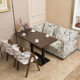 复古甜品奶茶店咖啡西餐厅实木餐桌椅沙发组合长方形餐桌三角椅子