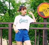 韩国东大门夏装新款女装短袖印花 T恤女学院风字母学生闺蜜装