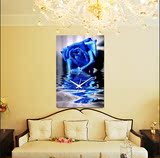 精准印花十字绣蓝色妖姬钟表 蓝色玫瑰客厅卧室 竖版蒙娜丽莎满绣