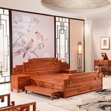 实木双人床 南榆木床 中式山水雕刻大床 明清仿古中式古典家具