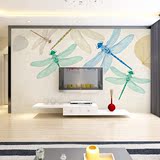 北欧手绘无缝定制壁纸壁画 简约客厅沙发电视背景墙纸 蜻蜓