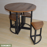 新品铁艺实木圆桌创意省空间餐桌4人桌椅组合会客桌洽谈桌休闲桌