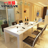 一米爱家具 现代简约伸缩餐桌椅组合 小户型白色烤漆餐桌餐台饭桌
