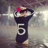 韩国代购2016新款三角连体长袖防晒温泉游泳衣女比基尼潜水冲浪服