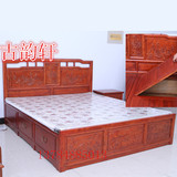 明清仿古古典实木中式家具双人床2米 踏板式穿雕花架子床老榆木
