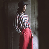 XANDL2015春秋新款红白黑条纹衬衫长袖女修身欧美显瘦百搭