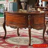 橡木欧式实木雕花书桌美式古典弧形实木书桌1.38米书桌8822XSZT