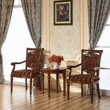广东欧式实木雕花时尚布艺 休闲桌椅三件套软包椅子圆几组合 特价
