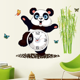 大型熊猫时钟墙贴 创意儿童房贴纸客厅卧室书房沙发橱窗背景贴画