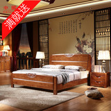 现代简约中式全实木床橡木双人床婚床储物床1.8米大床包邮