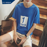 夏季男士短袖T恤班服情侣装短T男女字母印花糖果色修身韩版潮学生