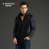 K-boxing/劲霸男士休闲保暖羽绒夹克立领连帽白鸭绒外套|DRHU4205