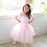 韩国进口儿童舞蹈服装演出练功服女孩粉色蓬蓬长裙女童芭蕾半身裙