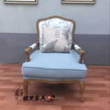 美式单人沙发椅法欧式客厅椅子实木老虎椅懒人椅布艺扶手躺椅现货