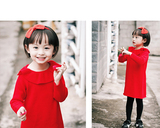 女童红色连衣裙羊毛裙 毛衣新年装荷叶领 儿童宝宝公主打底长裙