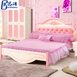 儿童床公主床粉色单人床1.5米女孩实木松床卧室家具套房组合储物