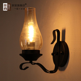 中式壁灯创意卧室床头灯美式复古工业风单头铁艺马灯过道楼梯灯具