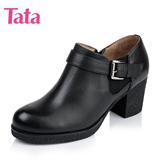 Tata/他她秋季专柜同款牛/羊皮粗跟高跟单鞋通勤女鞋2XD26CM5