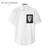 太平鸟男装 夏装雕塑拼图时尚有型短袖白色衬衫潮B1CC52209