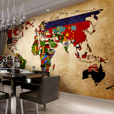 复古怀旧国旗世界地图涂鸦咖啡厅办公室酒吧墙纸大型壁画背景壁纸