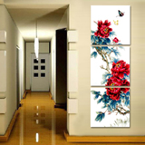 中式大红牡丹 客厅装饰画现代无框画挂画壁画 版画电表箱画楼梯画