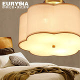 欧律比亚美式全铜布艺LED吸顶灯梅花玻璃灯罩客厅灯温馨卧室灯具