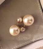 代购正品 Dior迪奧白色大小珍珠双珍珠前后佩带两用耳环耳钉