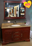 现代中式实木橡木大理石台面落地式浴室柜组合洗脸盆洗漱台卫浴柜