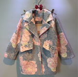 2015韩版女童装冬季新款时尚洋气碎花中长款翻领长袖加绒大衣外套