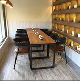 小吃店实木铁艺复古餐桌椅奶茶店方形桌休闲咖啡桌椅家用吃饭桌子